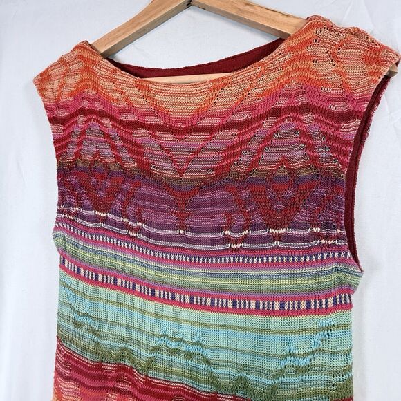 LRL SW Boho Crochet Aztec Stripe Linen Blend Midi Dress WOMENS SIZE PM Medium P - Picture 3 of 11